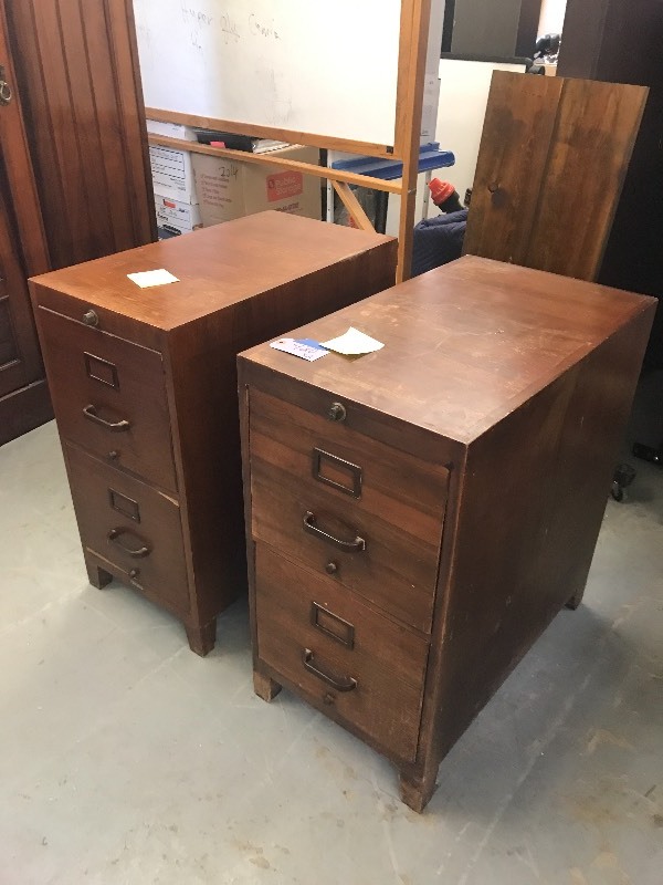 lot 420 image: 2 ANTIQUE WOOD FILING CABINETS