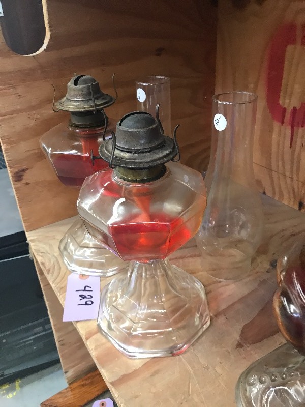 lot 429 image: 2 GLASS OIL LAMPS