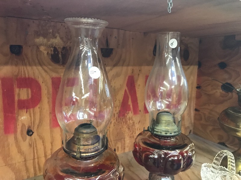 lot 430 image: 2 GLASS OIL LAMPS