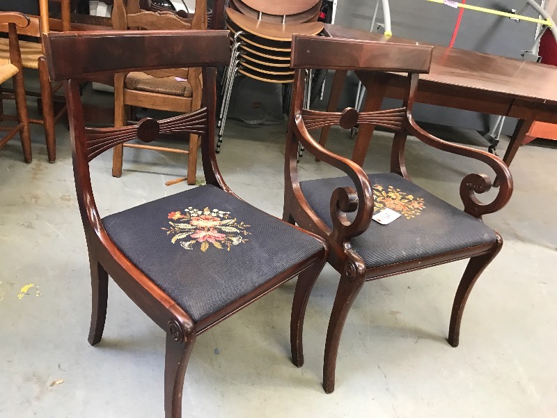 lot 463 image: VINTAGE CHAIRS WITH NEEDLEPOINT SEATS