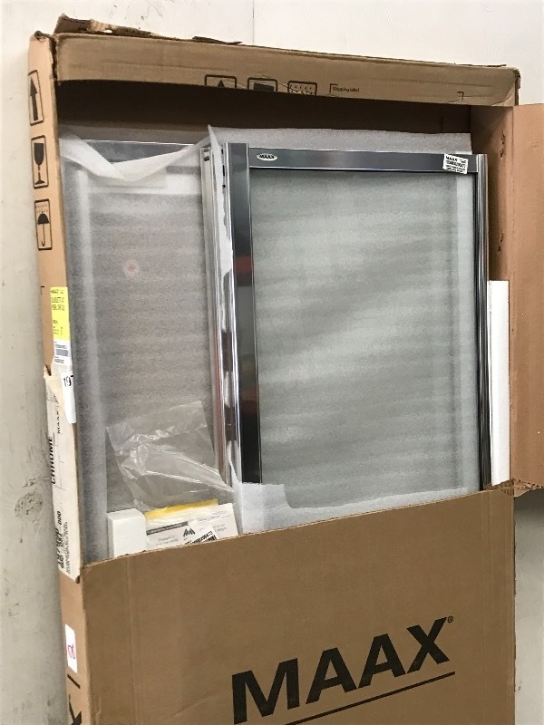 lot 40 image: New Maax Silhouette 42 Pearl Shower Door, Chrome With Clear Glass, Part# 979901140