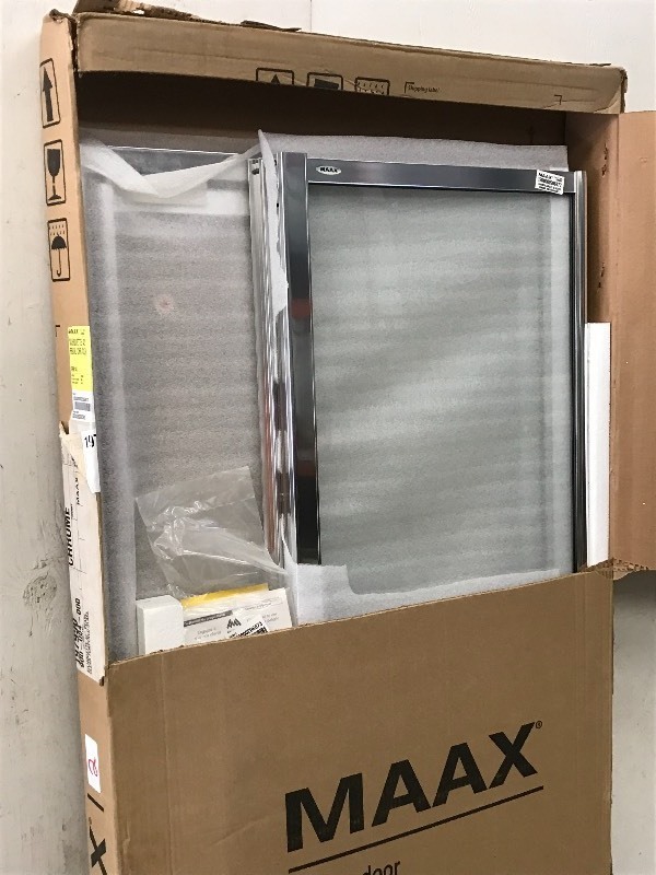 lot 42 image: New Maax Silhouette 42 Pearl Shower Door, Chrome With Clear Glass, Part# 979901140