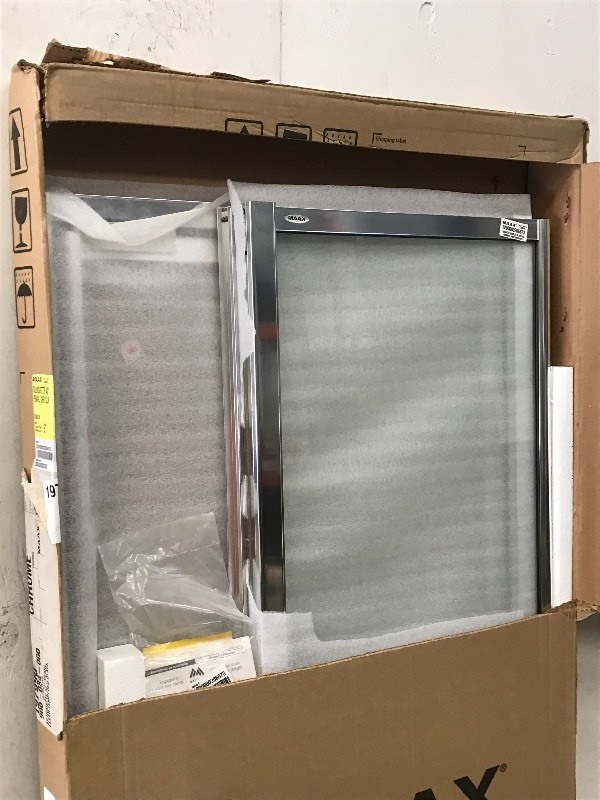 lot 43 image: New Maax Silhouette 42 Pearl Shower Door, Chrome With Clear Glass, Part# 979901140