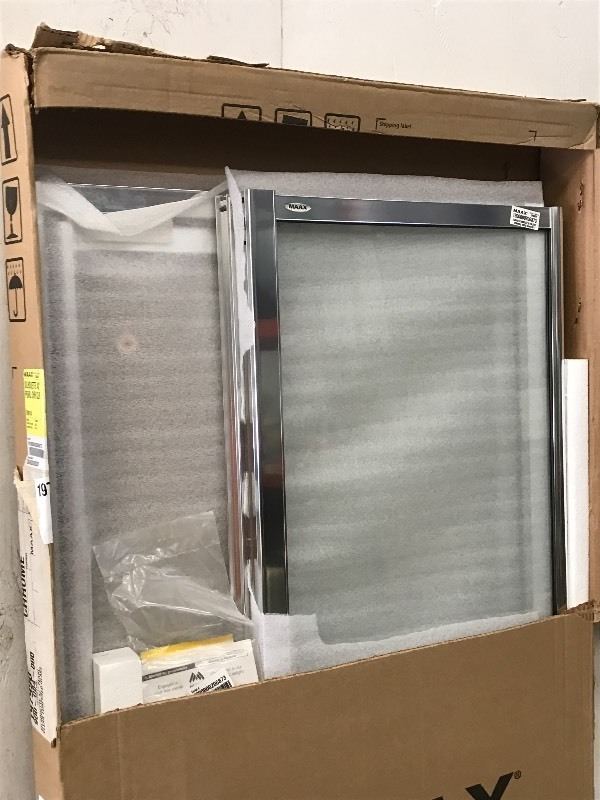 lot 44 image: New Maax Silhouette 42 Pearl Shower Door, Chrome With Clear Glass, Part# 979901140