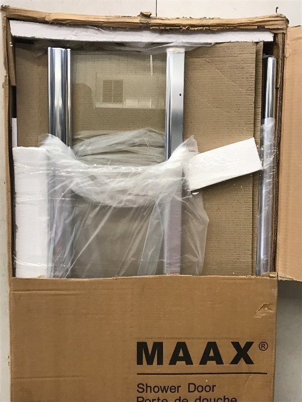 lot 38 image: New Maax Silhouette 42 Pearl Shower Door, Chrome With Clear Glass, Part# 979901140