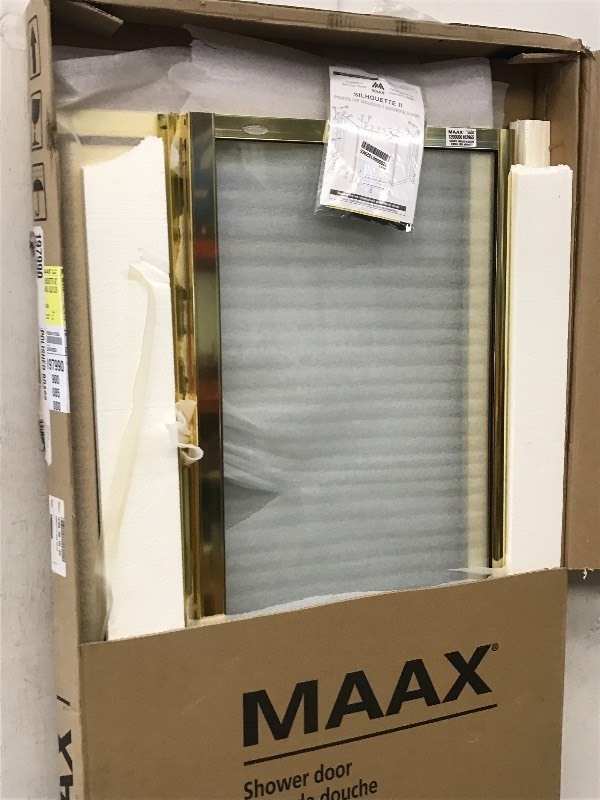 lot 45 image: New Maax Silhouette 42 Pearl Shower Door, Ploshed Brass With Clear Glass