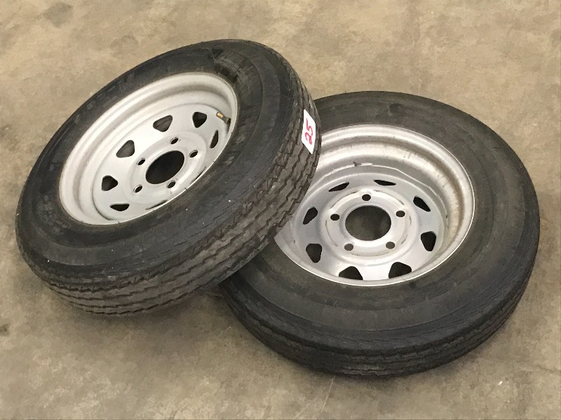 lot 25 image: (2) 5.30-12 Trailer Tires On 5-Lug ...