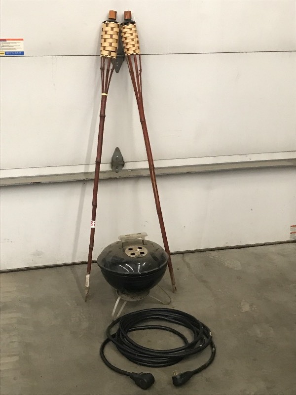 lot 82 image: Lot Of (2) Tiki Torches, (1) Weber...