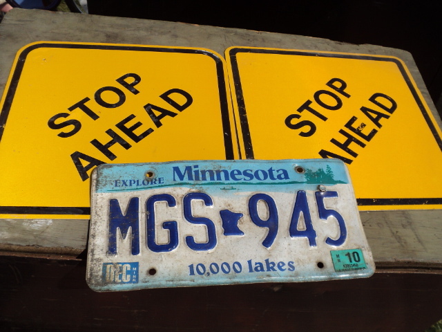 lot 39 image: 2 12 square Stop Ahead metal signs...