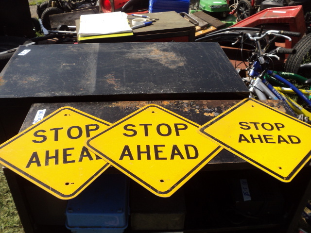 lot 40 image: 3 12 square stop ahead metal signs...