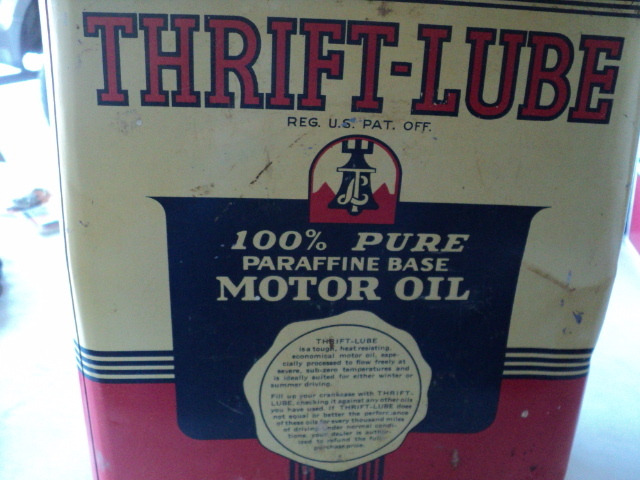lot 56 image: Thrift-Lube motor oil 2 gallon can ...