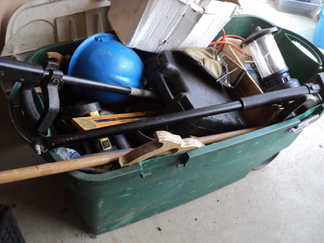 lot 100 image: covered tote full of miscellaneous ...
