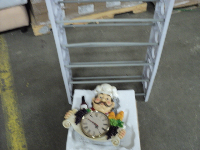 lot 123 image: chef clock and shoe rack...