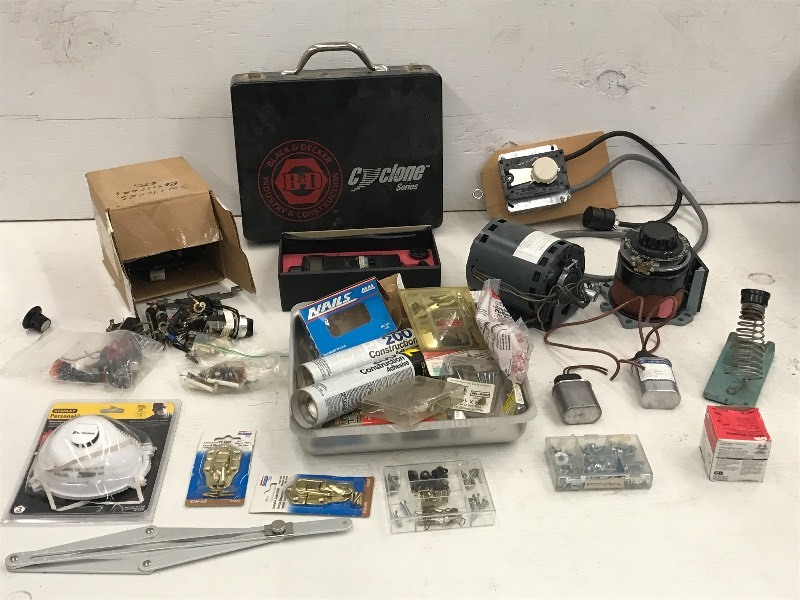 lot 76 image: Box Of Assorted Electric Motors, Shop Supplies & Etc