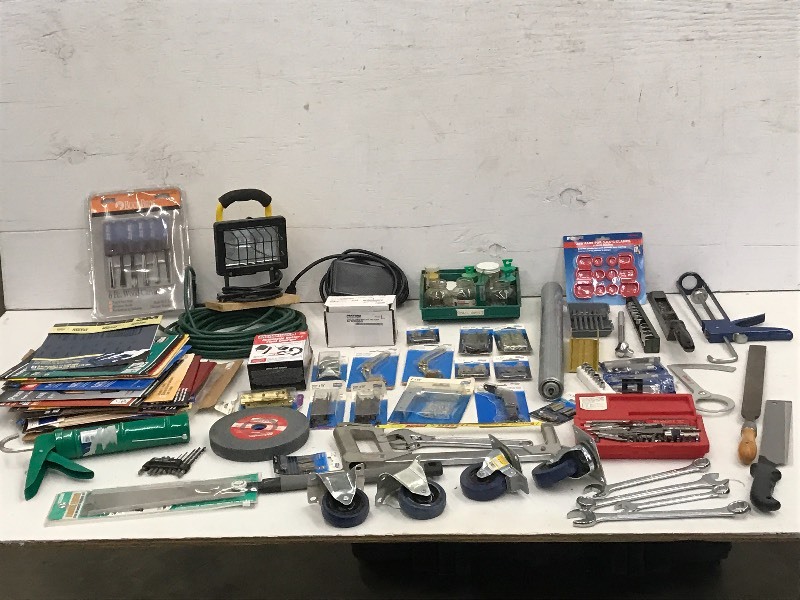 lot 78 image: Box Of Assorted Tools, Hardware & Shop Supplies