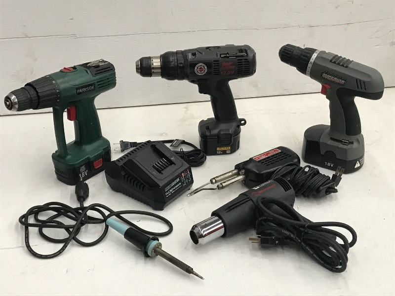 lot 50 image: Lot Of Cordless Drills, Soldering Guns & Heat Gun