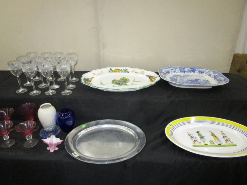 lot 6 image: 4 Large Platters for your Holiday Entertaining and 12 cut glass goblets