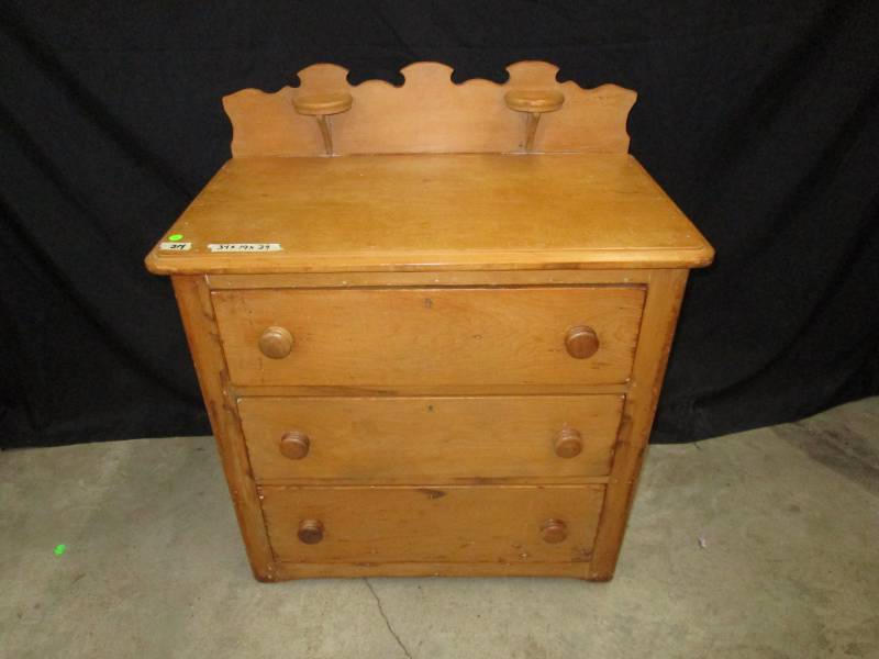 lot 12 image: Old wood  3 drawered dovetailed dresser with lamp holders