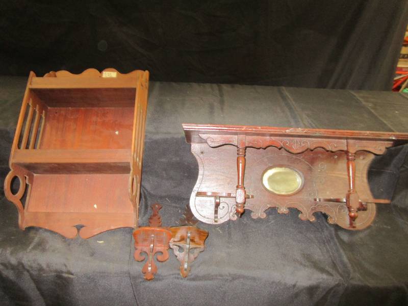 lot 62 image: Vintage shelf with mirror and other shelf and misc