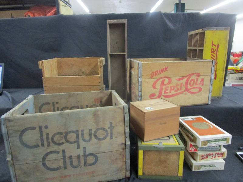 lot 121 image: Squirt, Pepsi and so many more wooden and cigar boxes