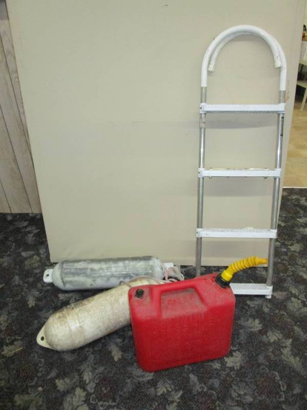 lot 130 image: pool ladder, dockboat protector and gas can