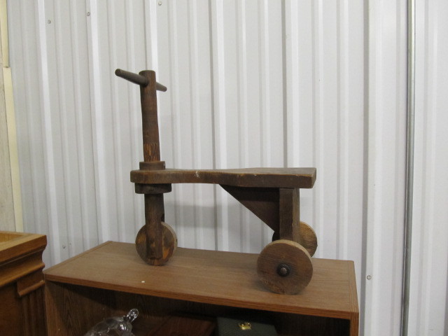 lot 2 image: Antique Wooden Scooter Toy
