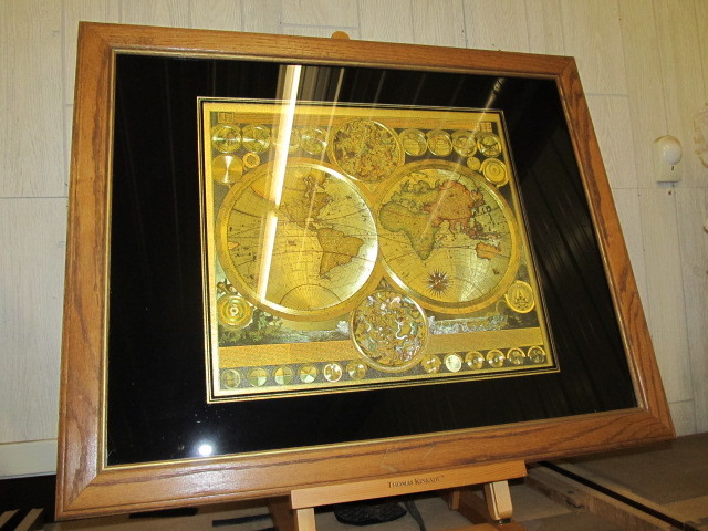 lot 3 image: Framed Earth Geographical Foil Map Print