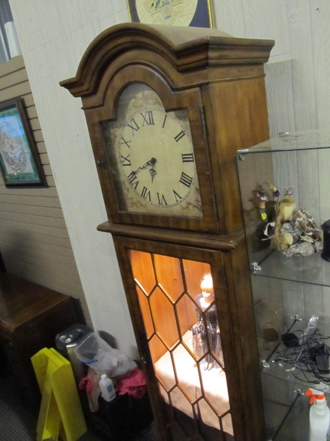 lot 10 image: Grandfather Clock wLighted Display Cabinet