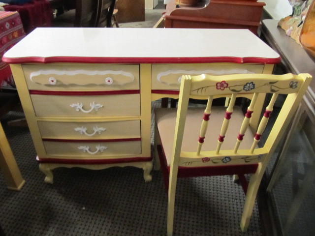 lot 30 image: Vintage Painted Wooden Childs Desk wChair