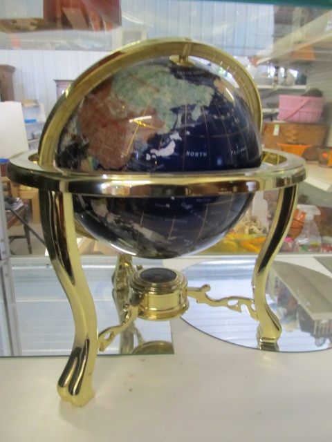 lot 63 image: Inlaid Stone World Globe wStand