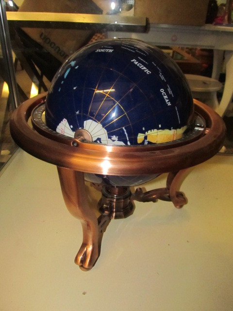 lot 64 image: Inlaid Stone World Globe wStand