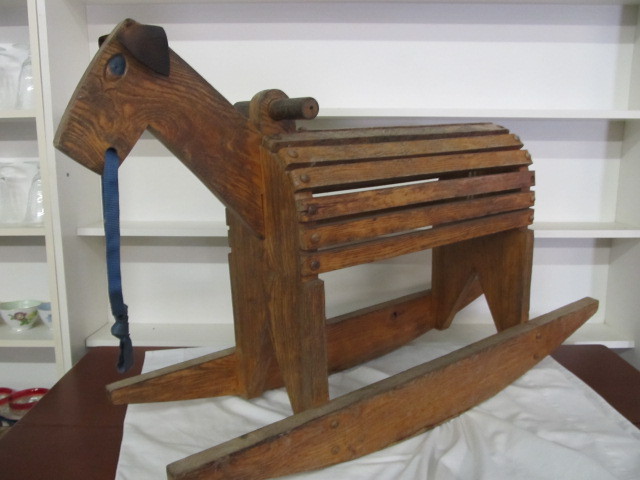 lot 74 image: Old Vintage Folk Art Rocking Horse Toy