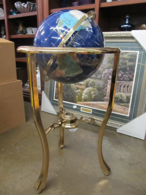 lot 85 image: NICE Floor Standing Inlaid Stone World Globe