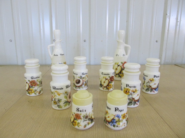 lot 161 image: Lot of Vintage Milk Glass Spice Jars Shakers etc