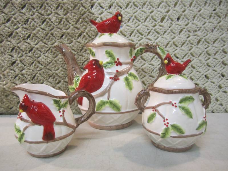 3-Piece Ceramic Cardinal Tea Set Te...