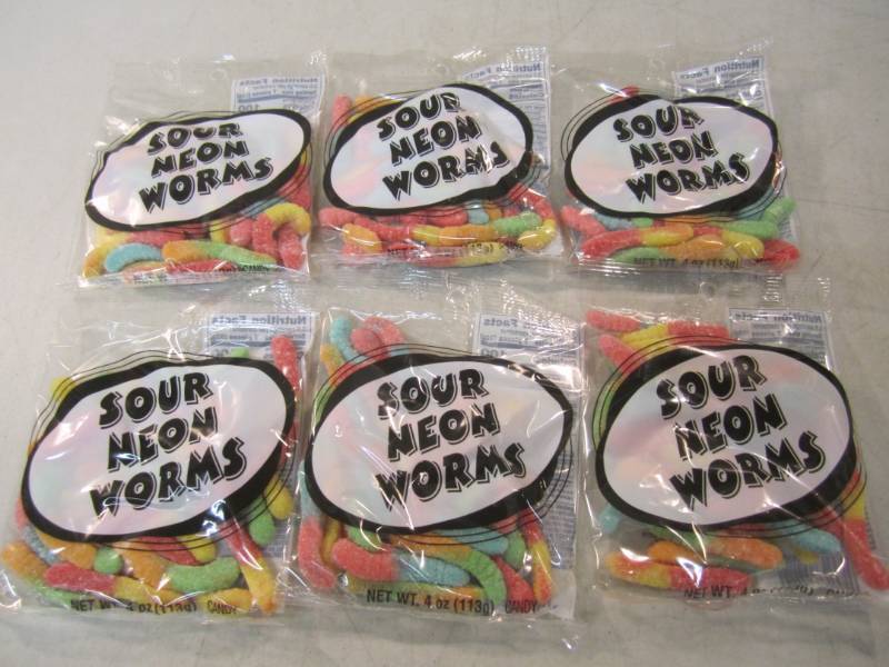 6 Bags of Sour Neon Worms Best by F...