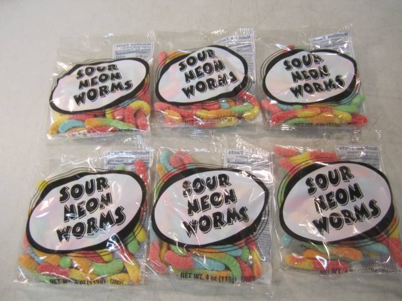 6 Bags of Sour Neon Worms Best by F...