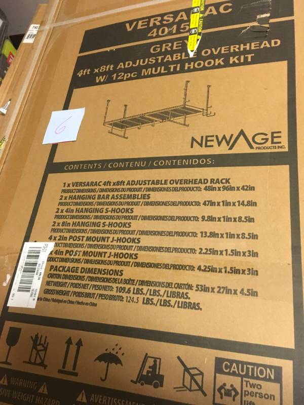 New Age Versarac 96 in. L x 48 in. W x 42 in. H Adjustable Ceiling Storage Rack with 12-Piece Hooks in Gray New