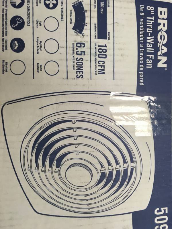 Broan 180 CFM Through-the-Wall Exhaust Fan not used