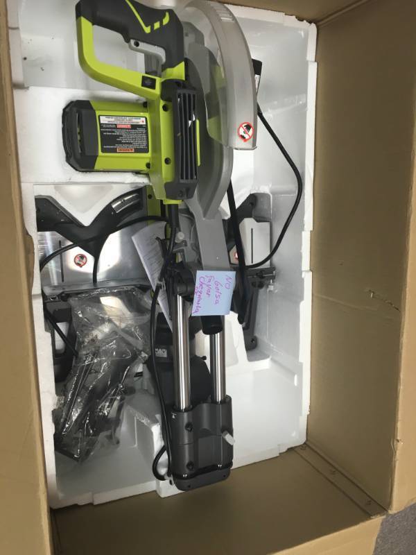 RYOBI 15-AMP SLIDING MITER SAW WITH LASER, 12 IN.used missing bag