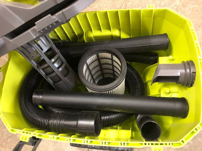Ryobi 18-Volt ONE 6 Gal. Cordless WetDry Vacuum (Tool Only) with Hose, Crevice Tool, Floor Nozzle and Extension Wand used in working conditions