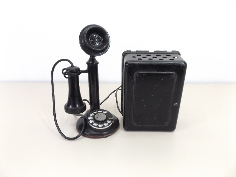 lot 1 image: AUTHENTIC Western Electric Candlestick Telephone and Ringer Box