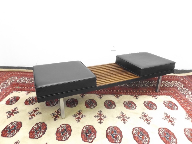 lot 18 image: Mid Century Westin Nielsen Metal 2 Cushion Slat Wood Bench