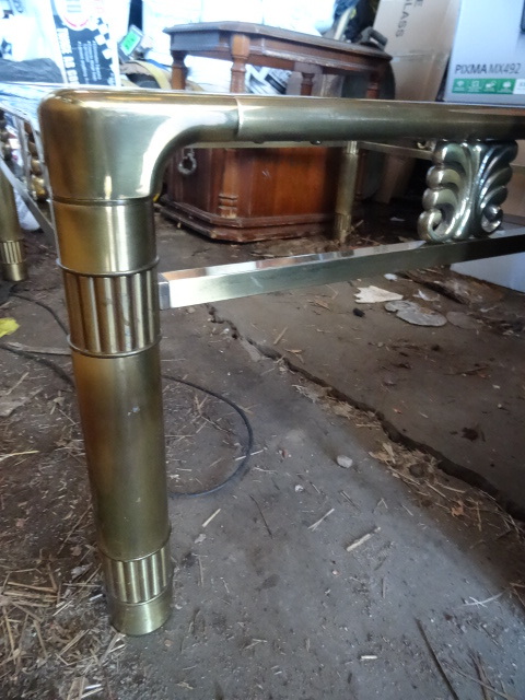 lot 10 image: Brass coffee table with glass top i...