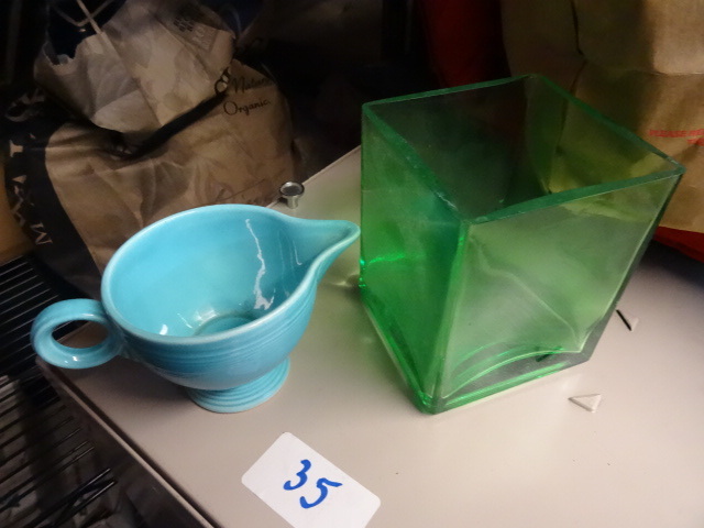 lot 37 image: Fiesta creamer. Vintage. Green glas...