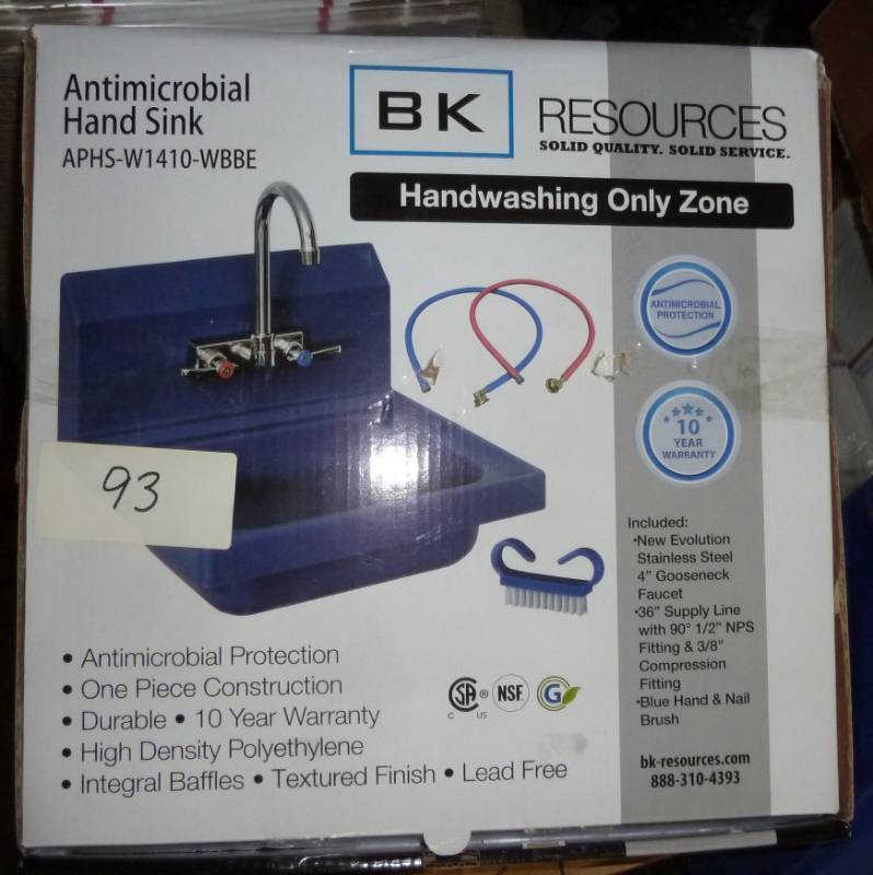 lot 93 image: anti-microbial hand sink with gooseneck faucet - new