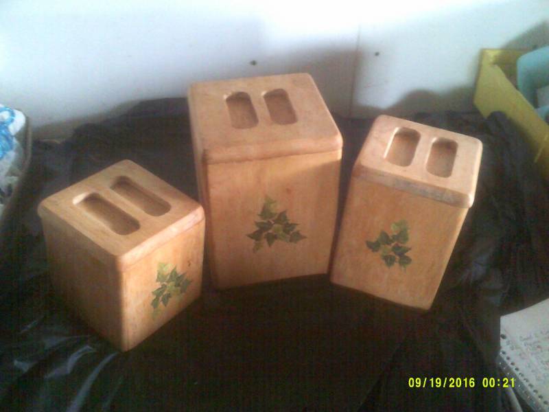 lot 8 image: VINTAGE WOODEN CANESTER SET