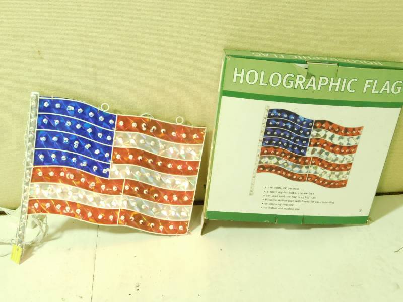lot 34 image: Holographic Patriotic Flag126 lights---72 Lead Cord,  the Flag Is 15  Tall---For Indoor and Outdoor Use