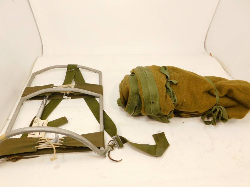 lot 55 image: Vintage Backpack With Metal Structure & An Army Blanket Zippered Sleeping Bag
