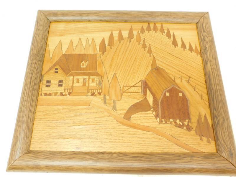 lot 133 image: Wooden Framed Farm Picture